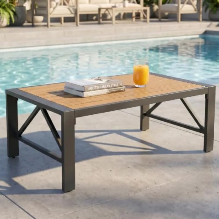 40 Inch Aluminum Outdoor Patio Coffee Table for backyard use, lightweight aluminum construction, matte black finish, rust-resis