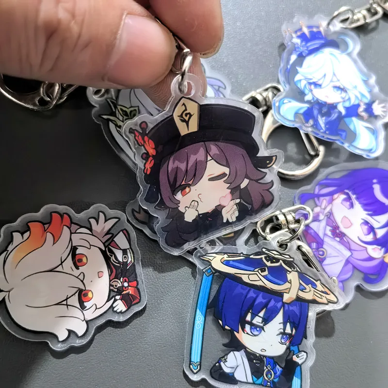 Game Yuanshen Impacting Cartoon Q Version Keychain Wanderer Nahida Raiden Shogun Zhongli Acrylic Pendant Keyring Fans Collection