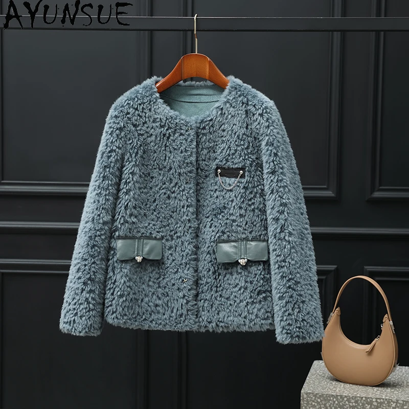 AYUNSUE 100% ウールコート レディース 2025 グレインシープ シアリングジャケット 冬服 女性用 合成毛皮コート 新作
