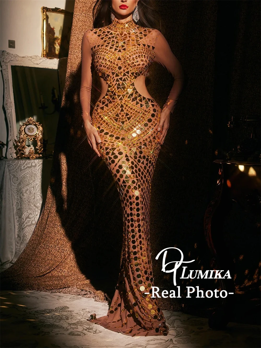 

DTLumika High Neck Maxi Dress for Women, Formal Party Gowns Sheath Long Evening Dresses Sleeveless Party Gowns