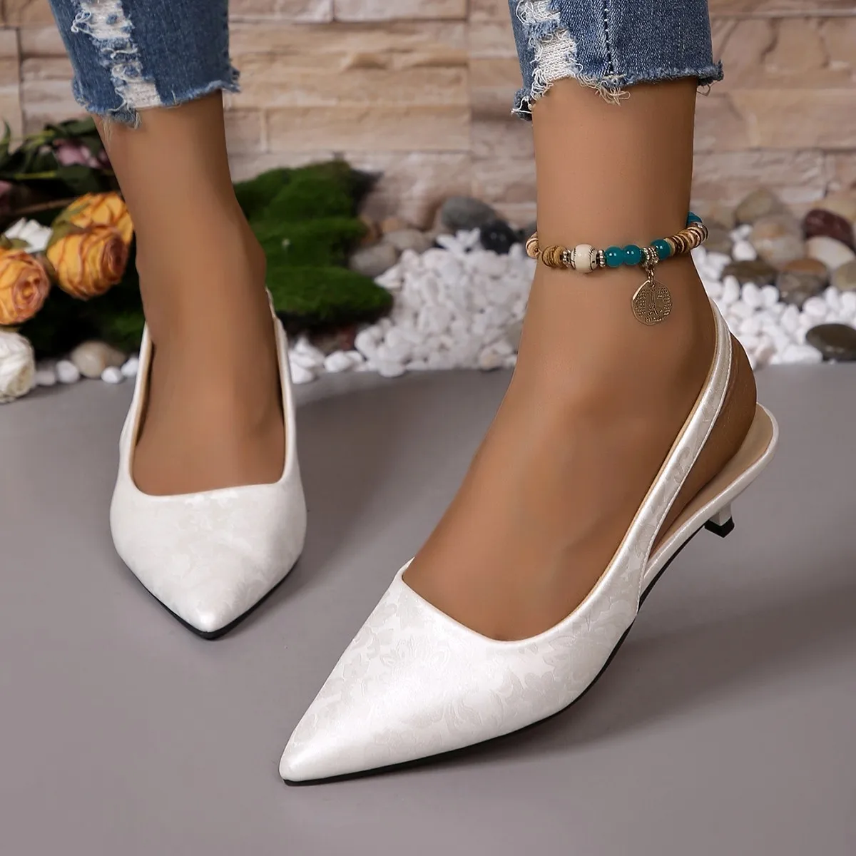 2024 Elegant High Heels Silver Pumps Women Summer Slingbacks Pointed Toe Party Shoes Woman Solid Thin Heeled Sandals Ladies