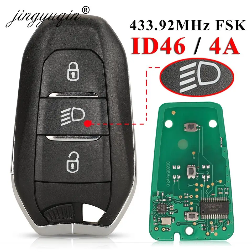 Jingyuqin 434 433mhzのfsk 4Aチップ車のリモコンキープジョー3008