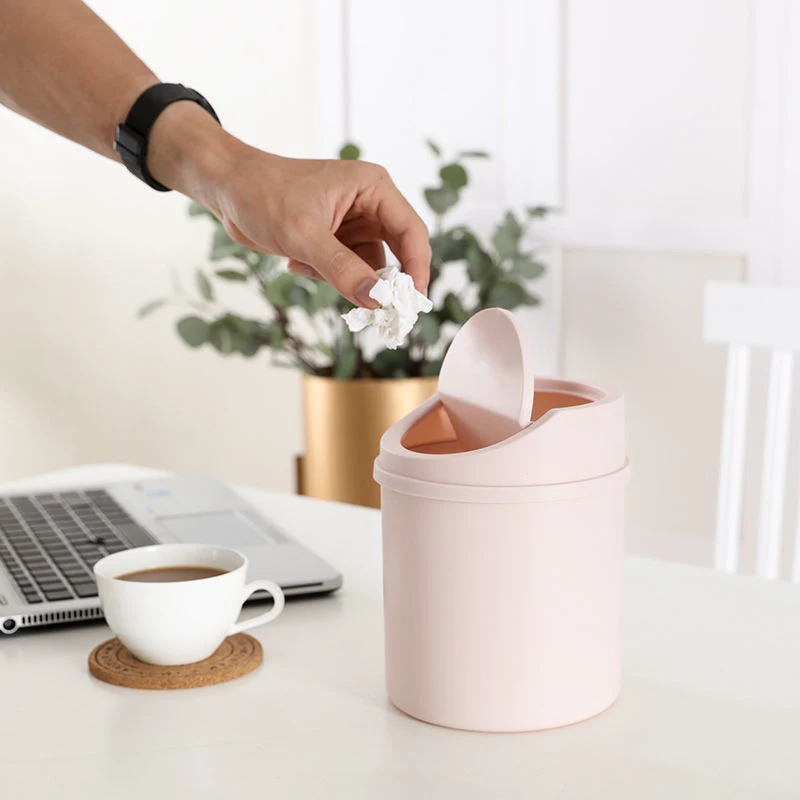 Mini Desktop Bin Small Trash Can Tube With Cover Bedroom Trash Can Garbage Can Clean Workspace Storage Box Home Desk