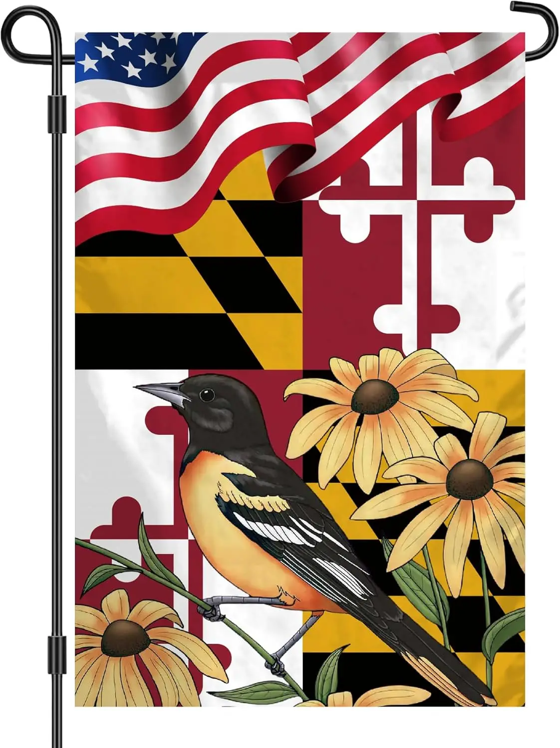 Maryland State Black Eyed Susan Oriole Garden Flag 12x18 Inch Double Sides Printed Garden Flag for Party Festival Parades Partie