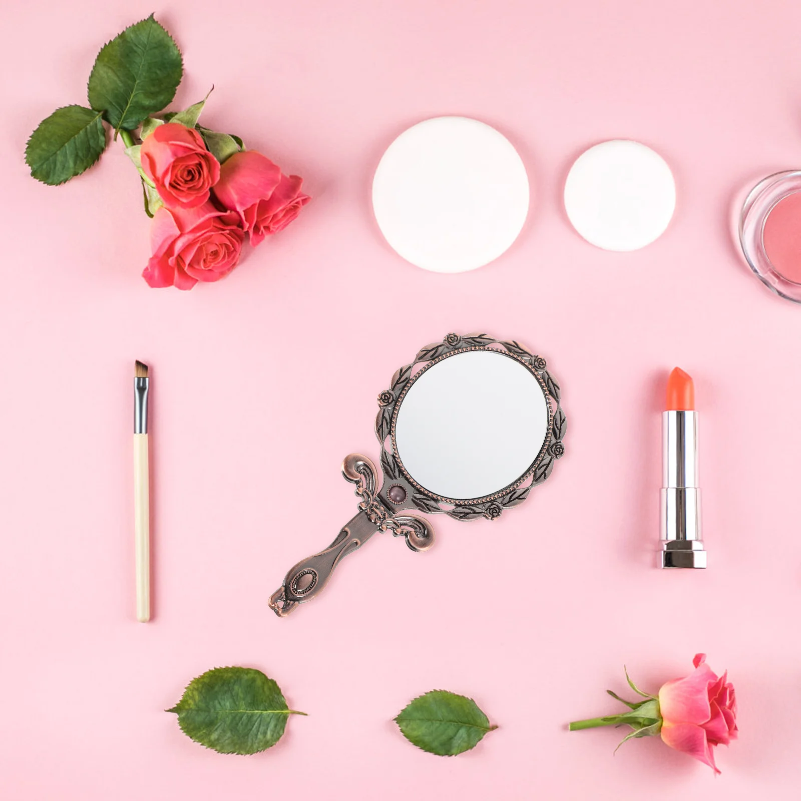 

Vintage Style Folding Hand For Women Metal Vanity Portable Travel Makeup Clear Reflective Foldable Handle Mirror