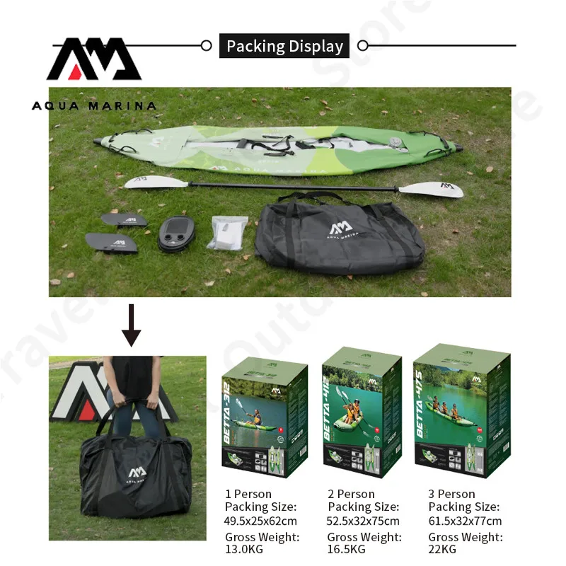 

AQUA MARINA BETTA Inflatable Kayak 1-3 Persons Outdoor Water Sports Kayak Reinforced PVC Material With Oars 475x80cm Kayak Set