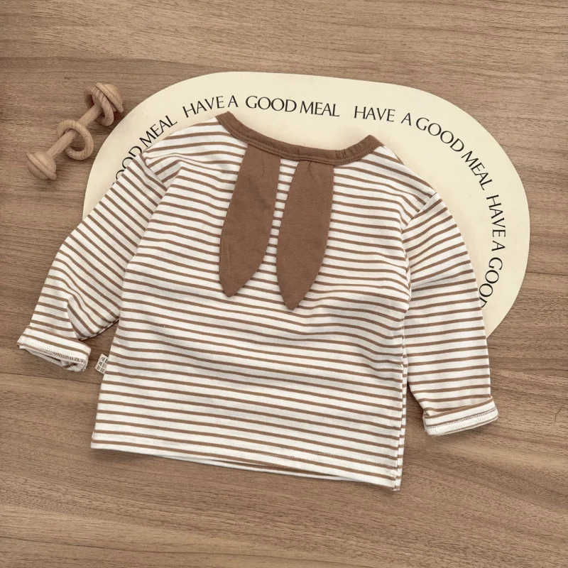 

Children's Long-sleeved Bottoming Shirt for Girls Boys Autumn Clothing Baby Kids Rabbit Ear Striped Base Shirt Tops