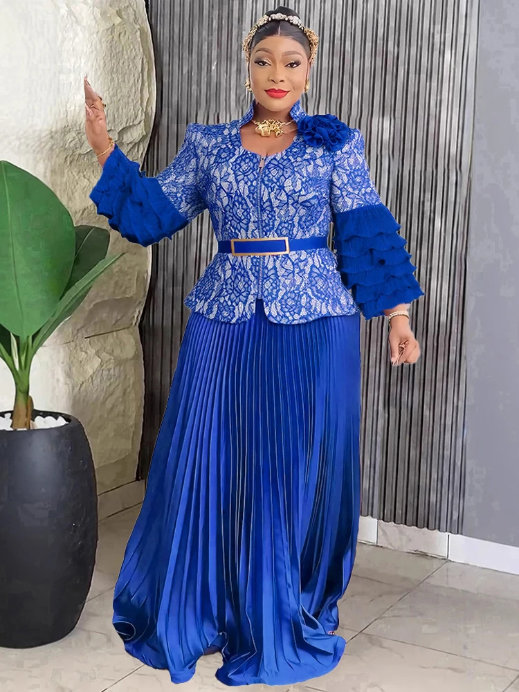 Femmes vêtements de fête de mariage robes de soirée de bal à volants manches hauts et jupe costume 2 pièces ensemble Dashiki tenues 2025 robes pour dames