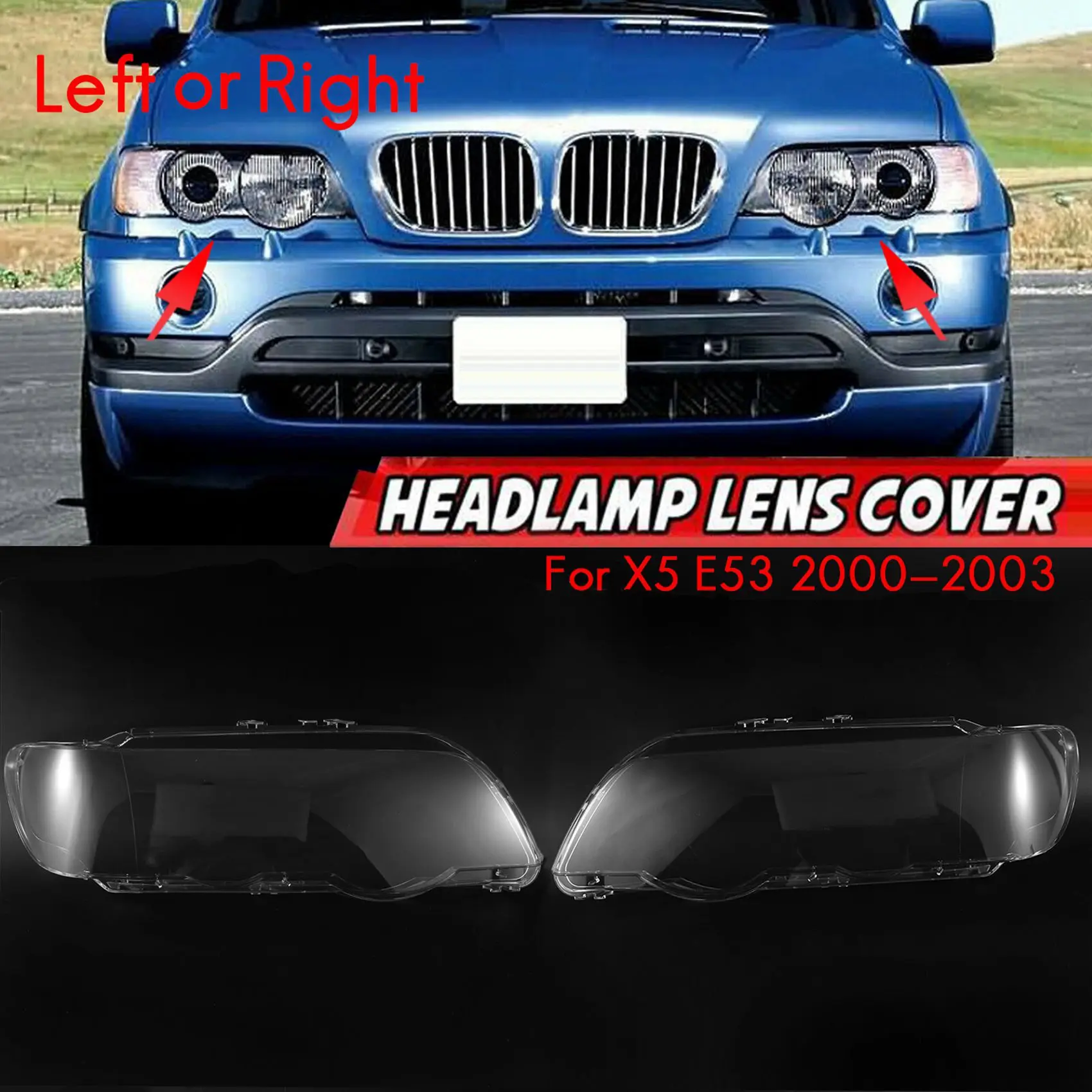 for-BMW E53 X5 2000 2001 2002 2003 Left Side Car Headlight Lens Cover Headlight Transparent Lampshade Shell Glass