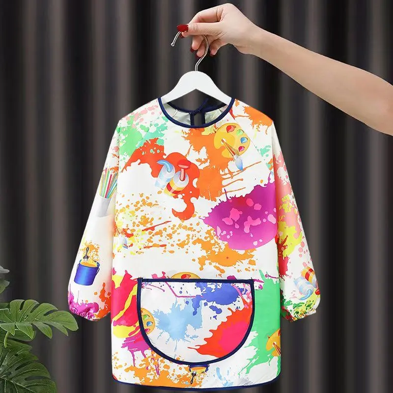 Children's Painting Waterproof Long Sleeved Cover Kindergarten Art Painting Reverse Dressing Baby Eating Bib Kids Apron Cartoon