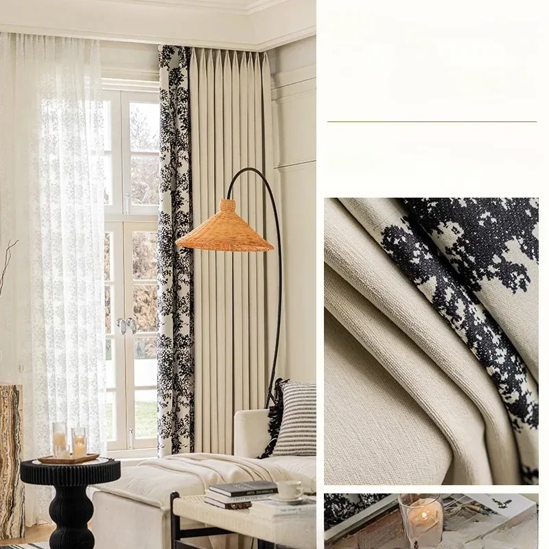 

French Vintage Chenille Print Luxury Curtains for Living Room Bedroom Blackout Arbutus Tree Cream Lace White Tulle Custom Decor