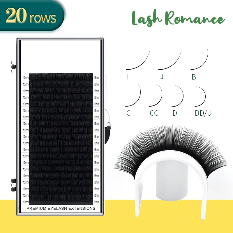 Lash Romance 20 Row Faux Lash Synthetic Mink Individual Eyelash Extension Dark Black Matte Soft Natural Eyelash Extension