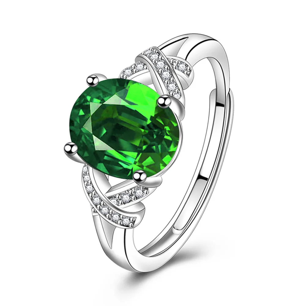 2.3ct Oval Green Simulated Nano Emerald 925 Sterling Silver Geometric Cross Ring for Women Statement Gemstone Fine Jewelry Anel