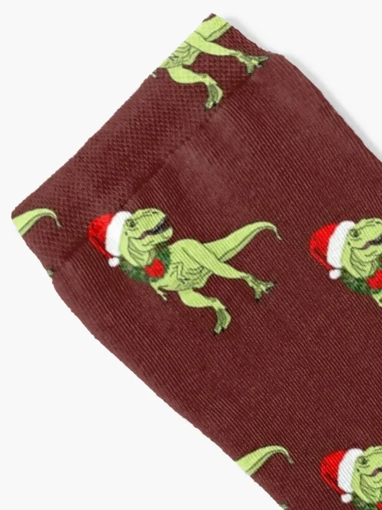 T-Rex Santa on a deep red background Socks anti-slip gym cool Heating sock Socks Girl Men's