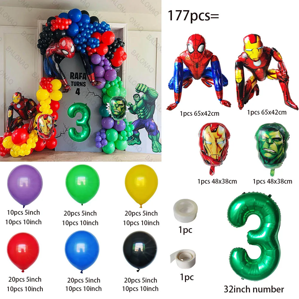 1Set Spiderman Iron Man The Hulk Foil Balloon Set Birthday Number Balloons Birthday Party Decor Supplies Children\'s Gifts