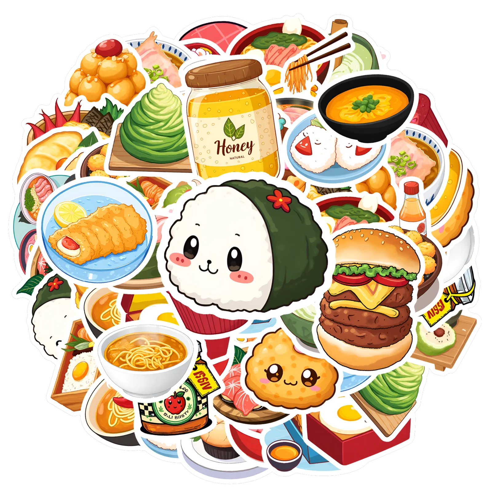 35pcs-50pcs Playful Snacks Stickers Colorful Food Funny Stickers Food Stickers For Guitar DIY Skateboard Laptop Luggage Decor