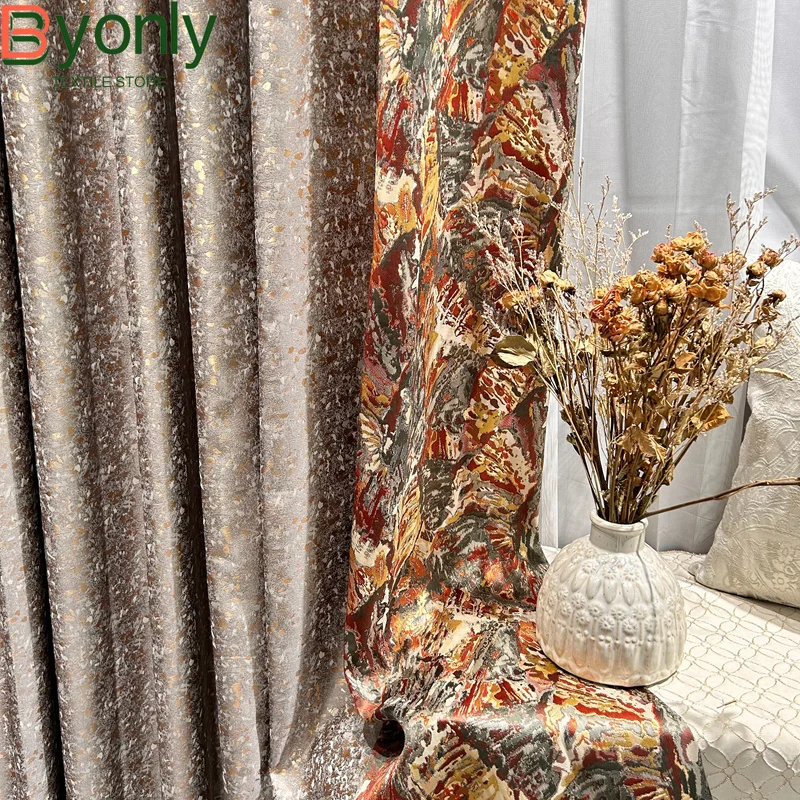 

Gold Wire Gilding Champagne Jacquard Splicing Thickened Blackout Curtains for Living Room Bedroom French Window Balcony Window