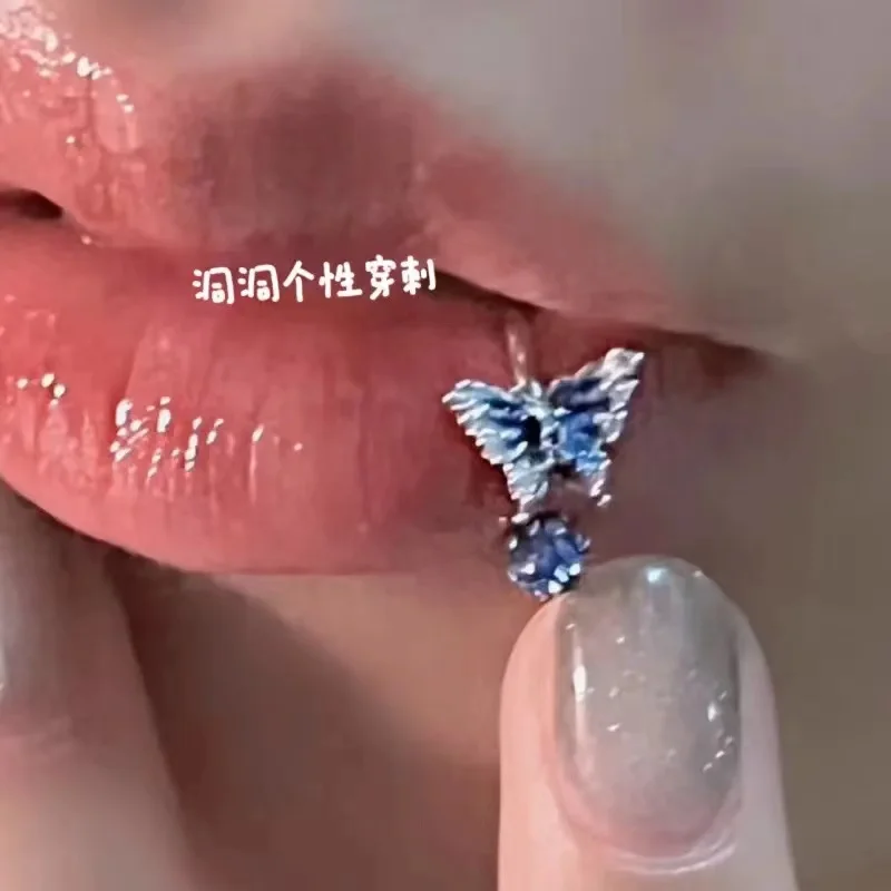 Blue Butterfly Lip Ring C Ring Horseshoe Ring Mud Ball Lip Labret Piercing Jewelry Stainless Steel Earrings Septum Piercing