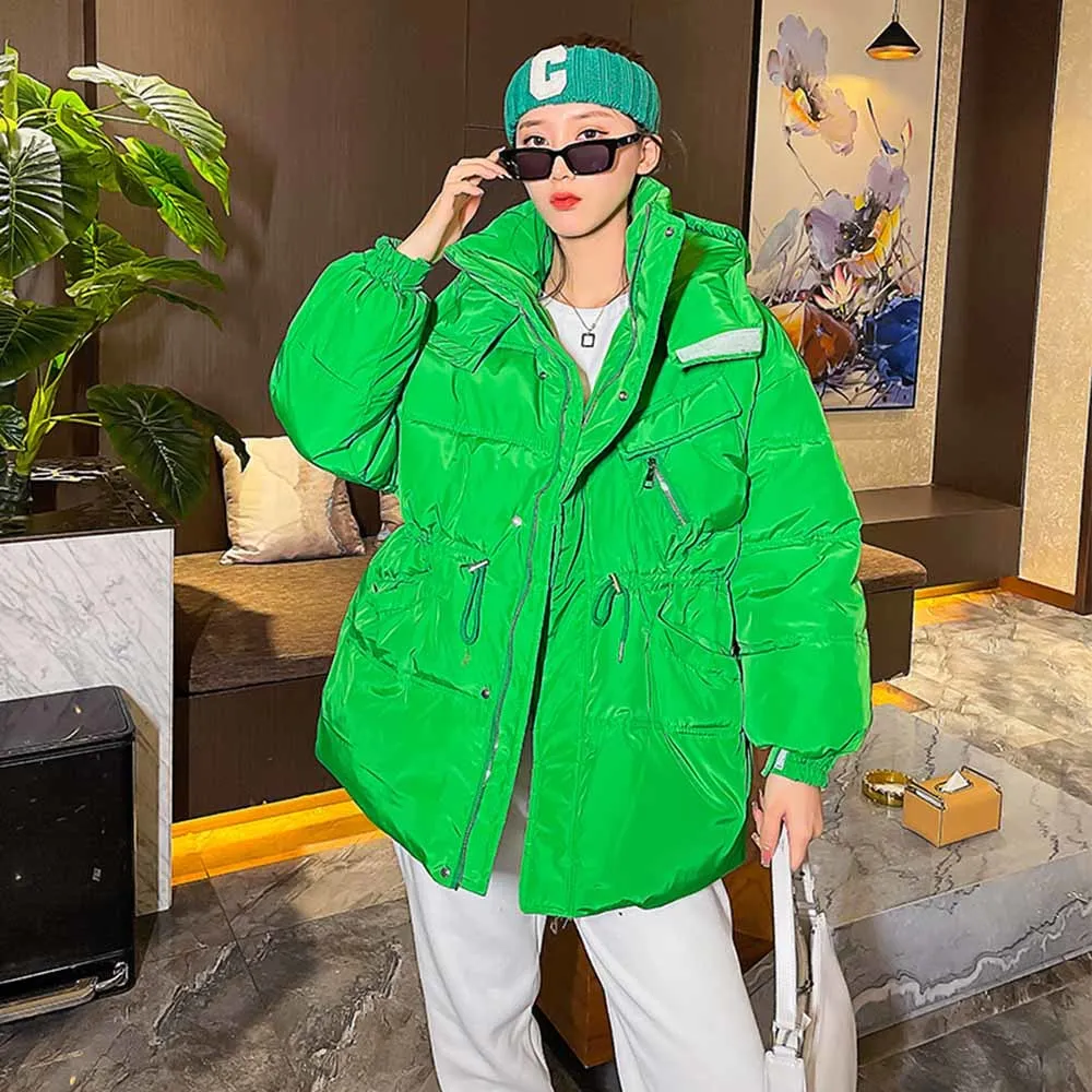 

Winter New Bright Color Short Jacket Women Hooded Korean Fashion Thick Warm Coat Parkas Female Femme Padded Clothes