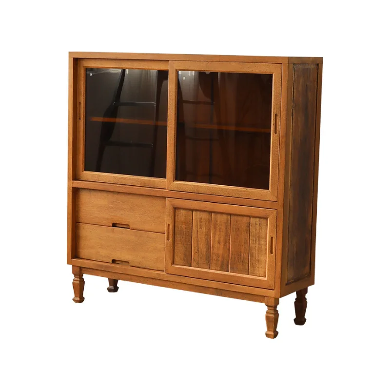 

Dining side cabinet Solid wood living room against the wall Tea cabinet Homestay multi-functional glass storage cabinet