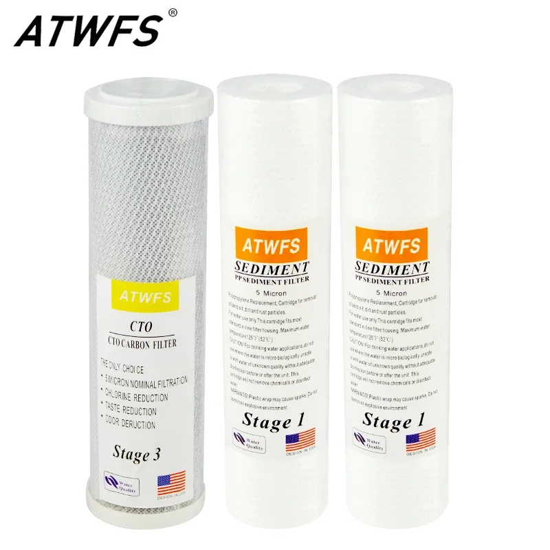 Water Filter System One Year Refill Cartridge Kit 2pcs 10-Inch PP Cotton Filter+ 1pcs 10 Inch CTO Carbon Filter Cartridge
