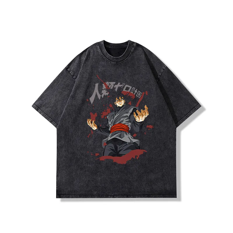 

2026 new Summer Dragon Ball Vintage Print T-Shirts Washed Cotton Oversized Unisex Tees Goku Super Saiyan 4 Gogeta Anime Tops