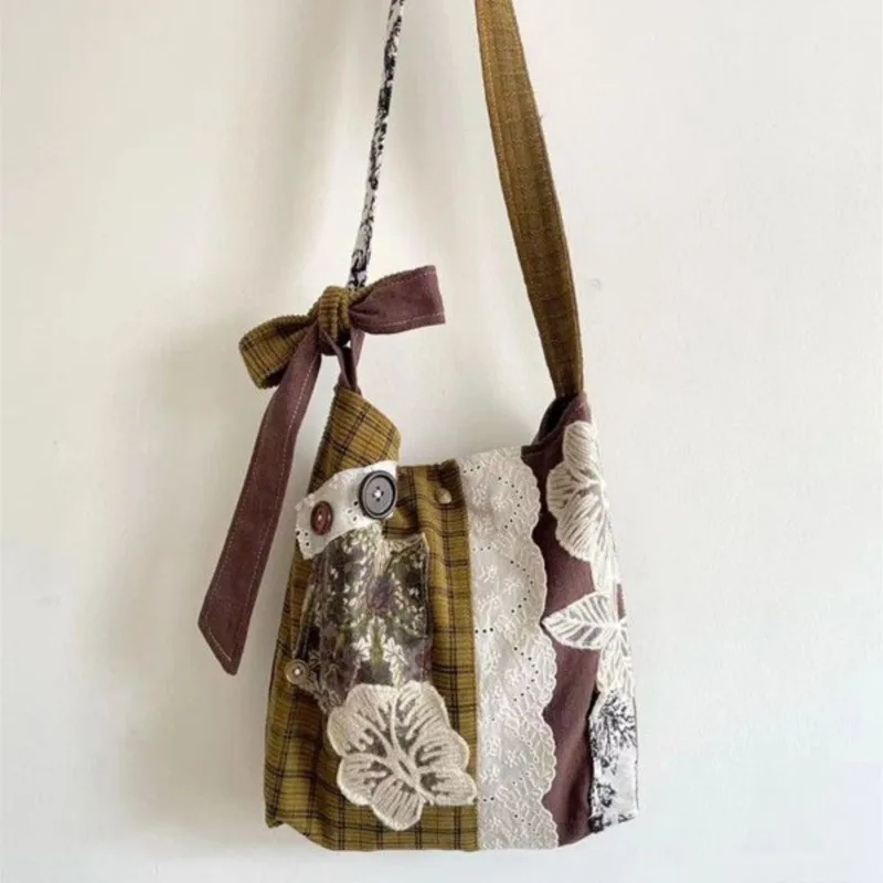 

JIAERDI милые кружевные сумки на плечо на пуговицах женские лоскутные сумки через плечо большой вместимости женская элегантная повседневная сумка-ведро в стиле Харадзюку