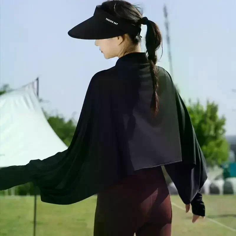 Casual Women's Sunscreen Shawl Solid Color Breathable Sunscreen Capes Long-sleeve Ice Silk Thin Coat Summer Outdoor