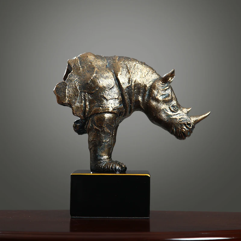 Imagem -05 - Resina Abstrata Rhinoceros Busto Estátua Rhino Escultura Wildlife Obra Vintage Ornamento Artesanato Decoração Home Mobiliário de Escritório