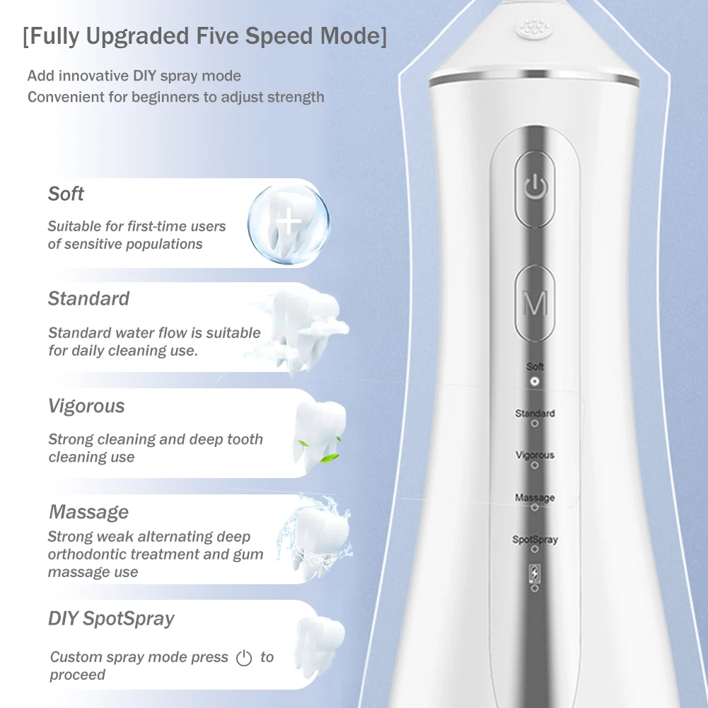 220ML Dental Oral Irrigator Water Cleaning Tooth Pulse Teeth Water Flosser USB Rechargeable Waterproof Jet Floss Flushing Device