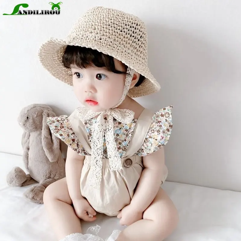 2023 New In Summer  Baby Girls Cottot Soft Body Suits Pretty Princess Fly Sleeve Patchwork Floral Outwear Infant Kids Newborn