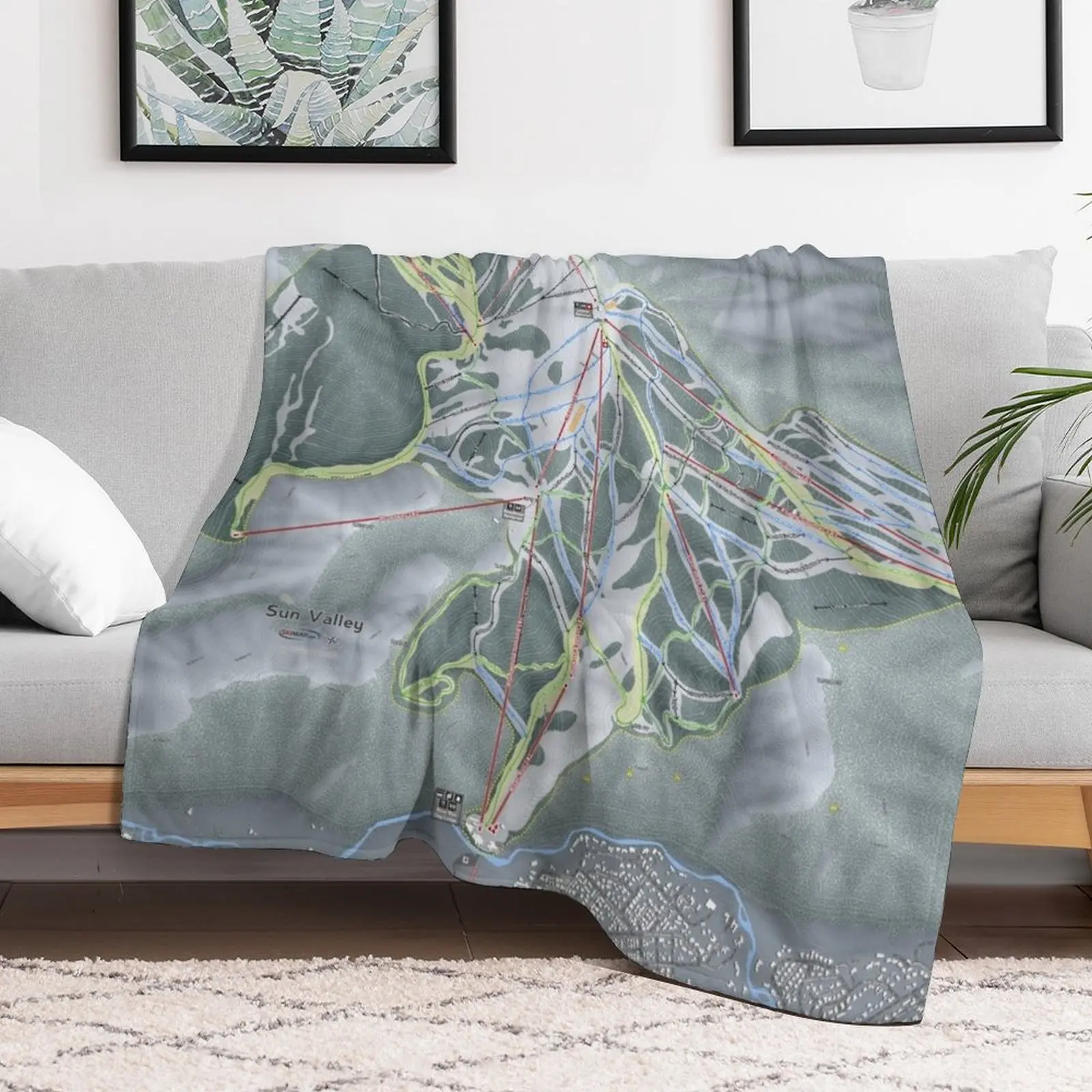 Sun Valley Resort Trail Map Throw Blanket sofa bed Plaid Blankets