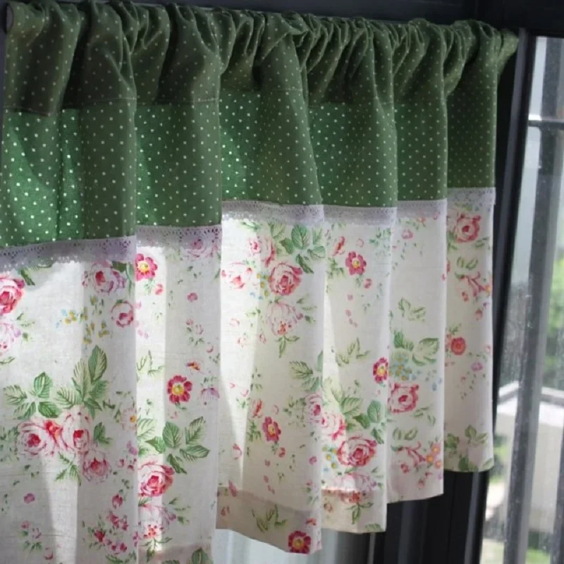 Green Serenade Floral Lace Beautiful Semi-Shade Short Coffee Curtain Kitchen Curtains for Living Room Customized New arrival