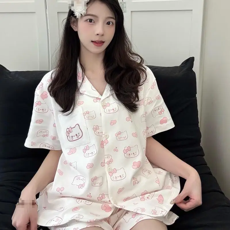 

Korean Sweet Spicy Girl Short Sleeved Shorts Pajamas Summer Youth Cute Home Clothes Fashionable Women's Suit Comfortable Loose