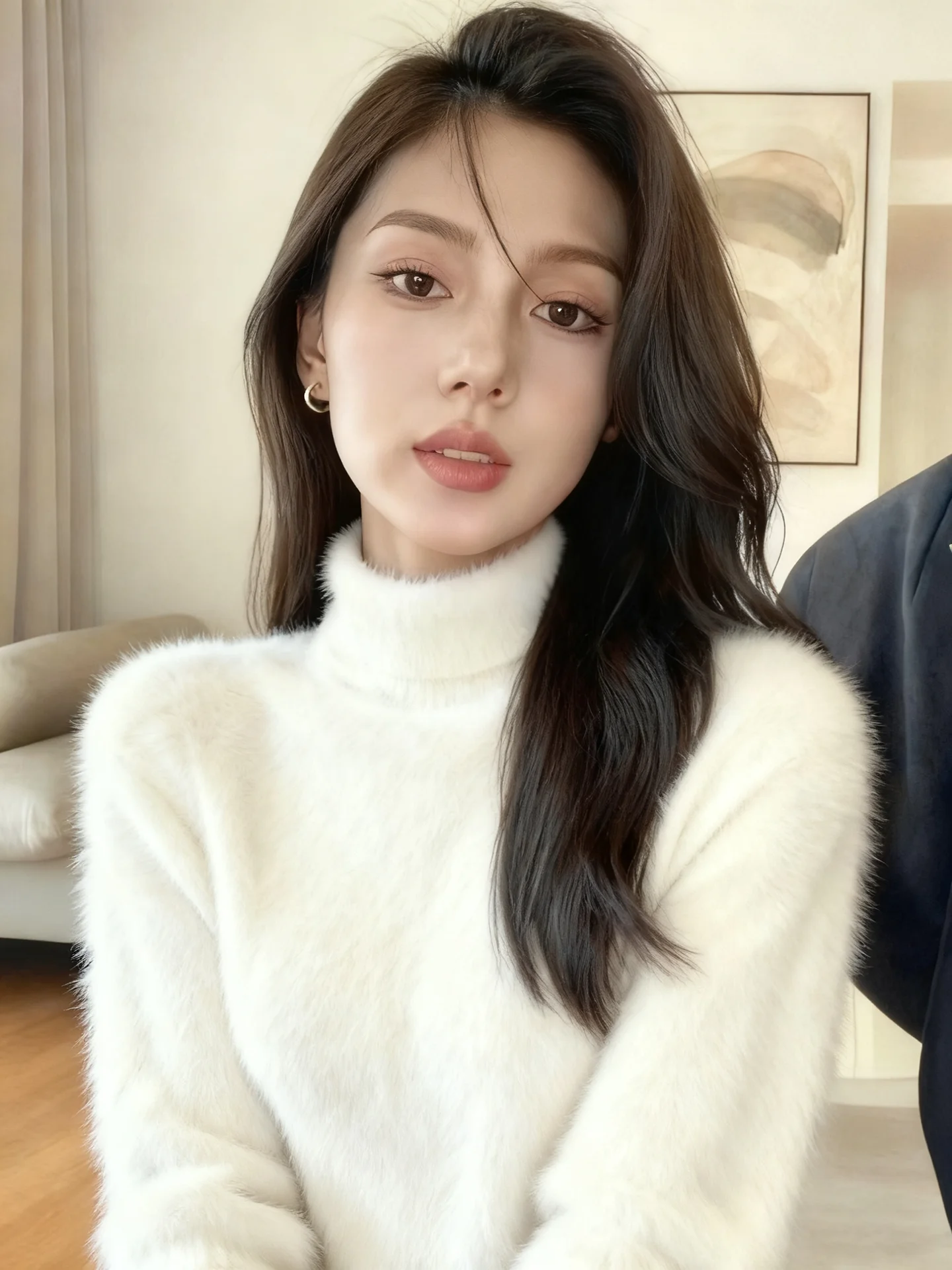 

Soft Furry High Collar Women's Sweater Autumn Winter Slim Fit Base irt Luxury Warmth Long Sve Crew Ne Knitwear