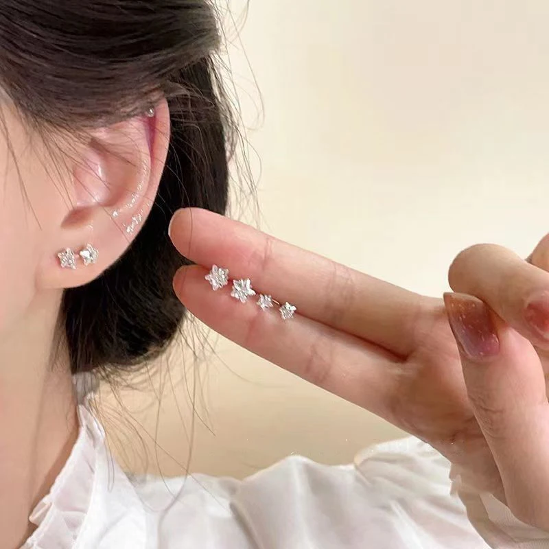 1Pair Trendy Star Crystal Studs Earings Korean Style Aesthetic Zircon Earrings For Women Girls Fashion Ear Piercing Jewelry