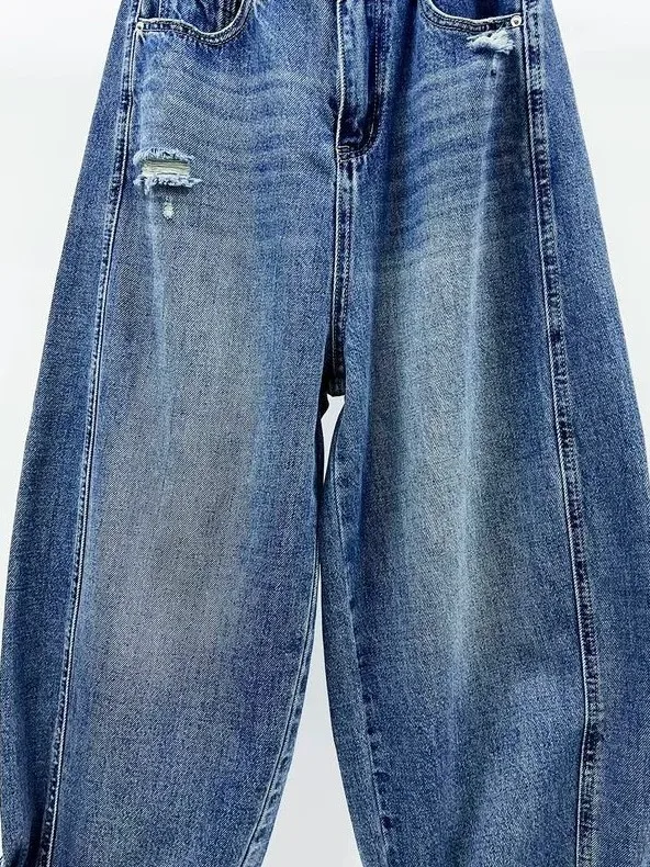 Calças Jeans Balão Estilo Americano Plus Size, Corte Solto, Estilo Dad, Comprimento 9/10, Cós Elástico, para Homens e Mulhere...