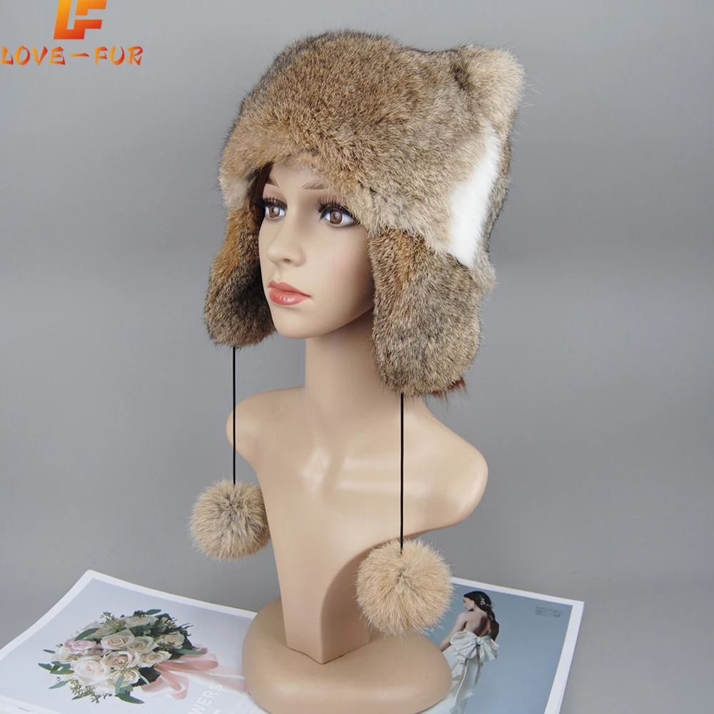 

New Winter Hats for Women Girls Real Fur Knit Skullies Beanies Natural Fluffy Hat Lady Winter Warm Real Rabbit Fur Hat Snow Cap