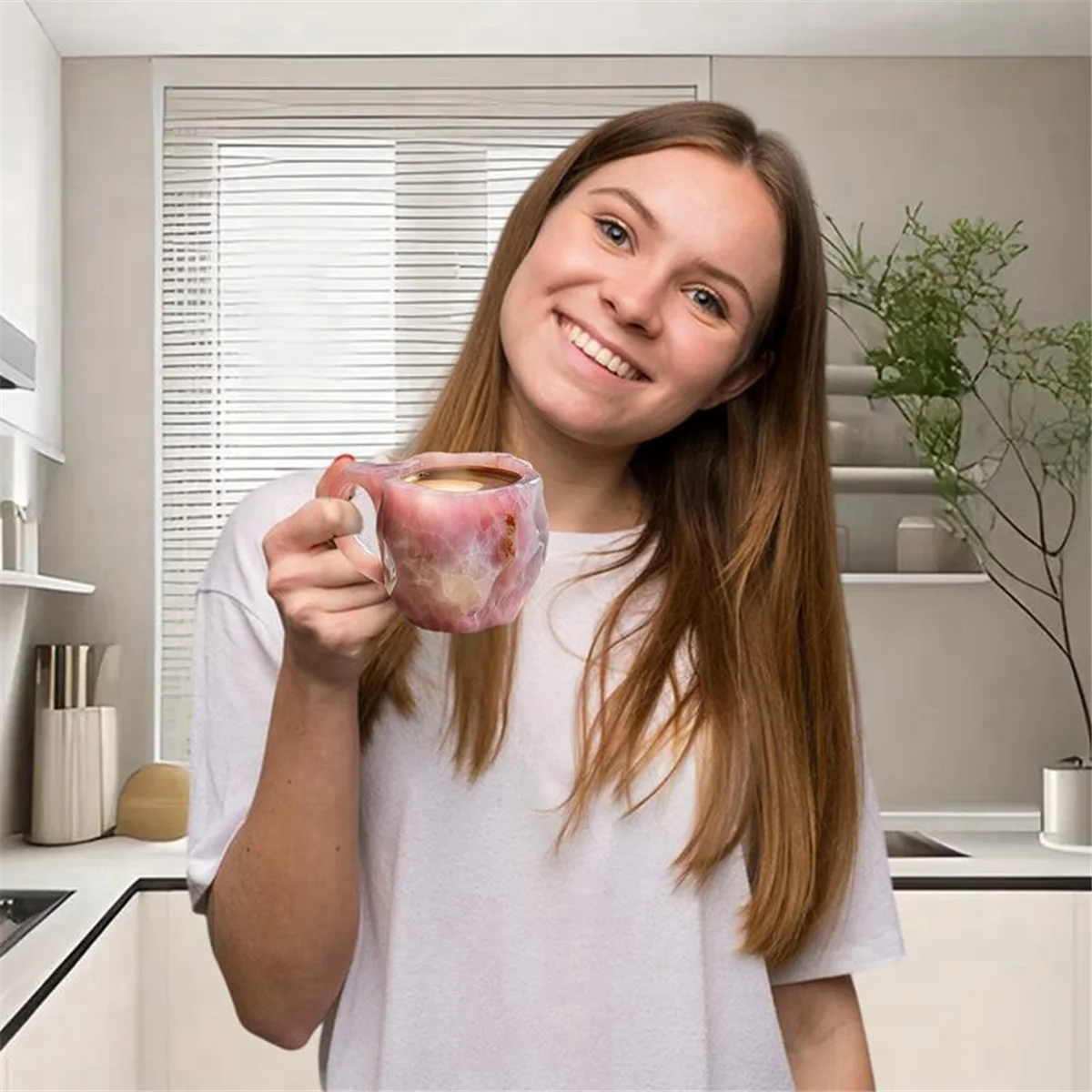 T48C_우아한 모조 미네랄 크리스탈 커피 머그잔, 화려한 크리스탈 머그잔