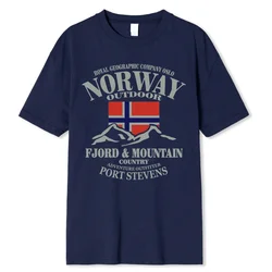 Summer Norway Flag Fjord Mountain T Shirt Crazy Hip Hop Men's Shirt Cotton Crewneck Plus Size Short Sleeve Funny T-shirts Male