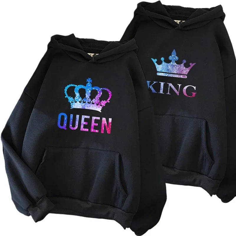 

Толстовки с принтом Queen King для пар, повседневные спортивные пуловеры с капюшоном и длинными рукавами для женщин и мужчин, удобные теплые толстовки для дома и улицы