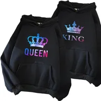 Queen King Print Sweatshirts Couples Daily Casual Sporty Hooded Long Sleeve Pullover Woman Men Home Outdoor Comfort Warm Hoodies