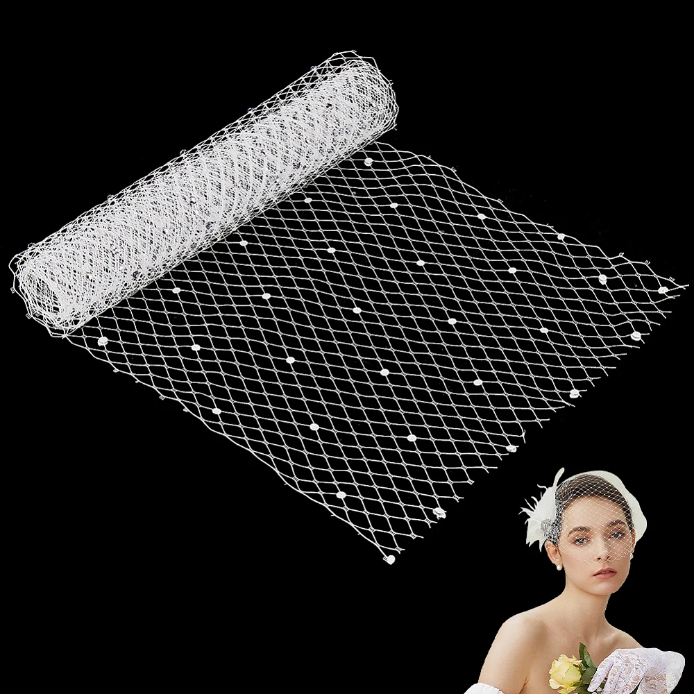 1 Yard Rhinestone Mesh Netting Fabric 21cm Wide Birdcage Bridal Veil French Rhombus Headband Millinery Bride Hair Net Headdress
