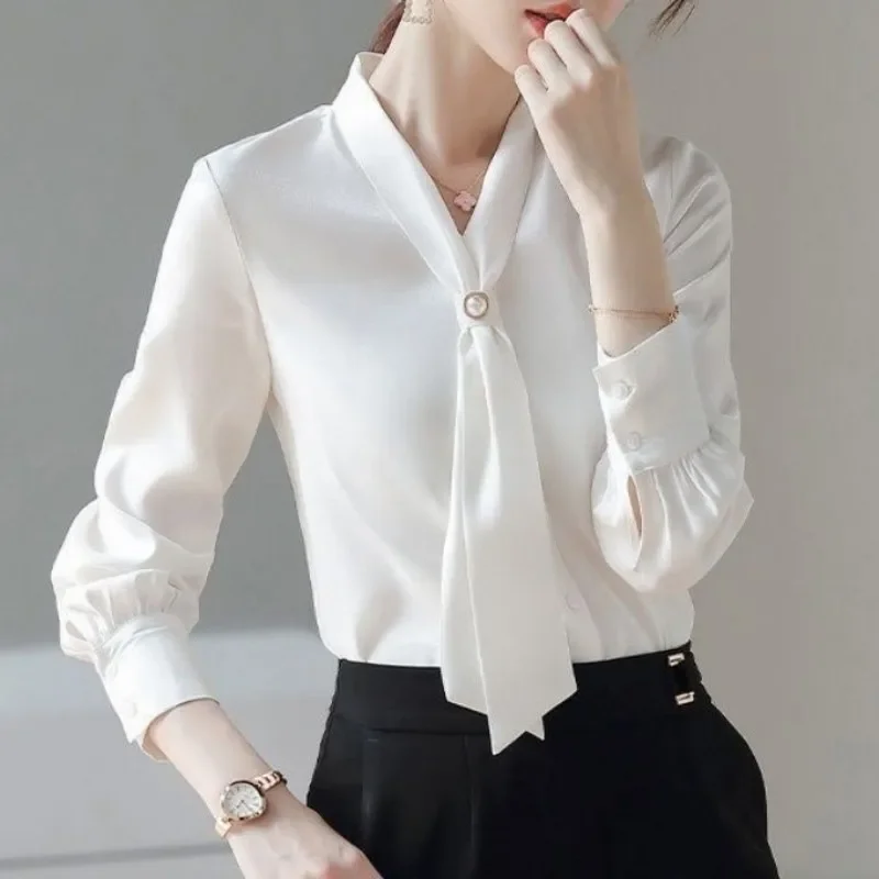 

Women Spring Autumn Style Blouses Shirts Lady Casual Long Sleeve Bow Tie Collar Blusas Tops