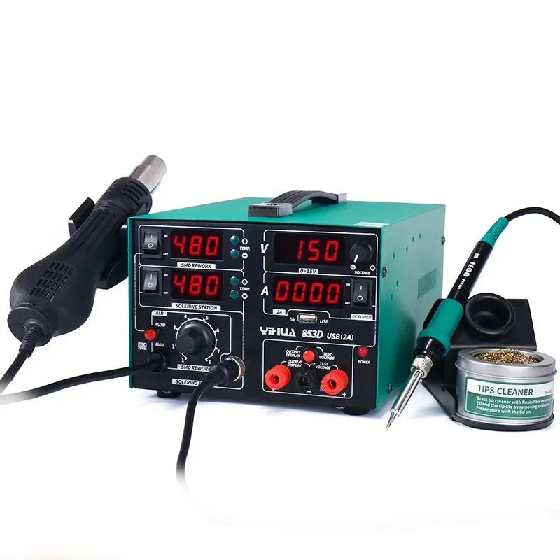 

853D Intelligent Hot Air Gun Desoldering Station Power Supply Three-in-one 30V 2A Constant Temperature Electric Soldering Iron