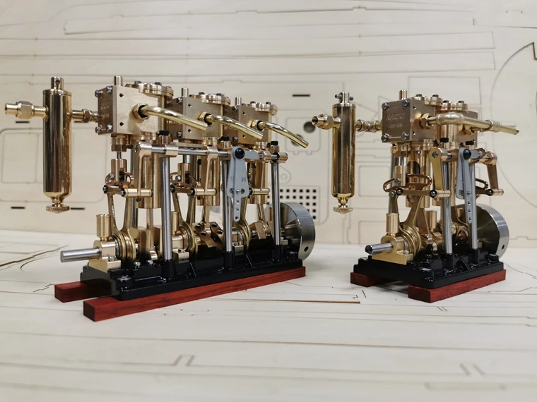 Three-cylinder steam engine, high torque, steamboatmodel steam