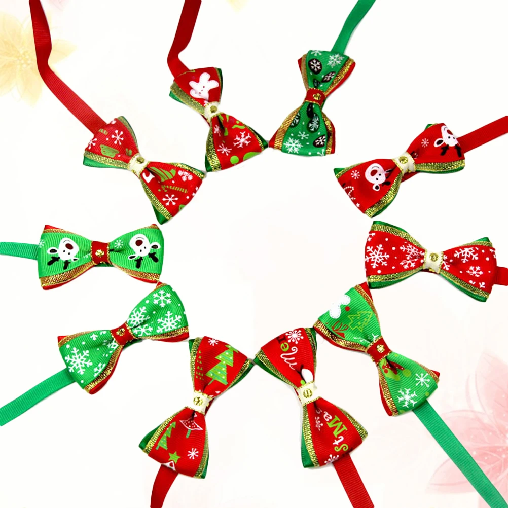 

20Pcs Christmas Themed Adjustable Dog Collar Bow Tie Bowknot Shape Pet Necklace for Holidays Bow Tie Christmas Themed Collar