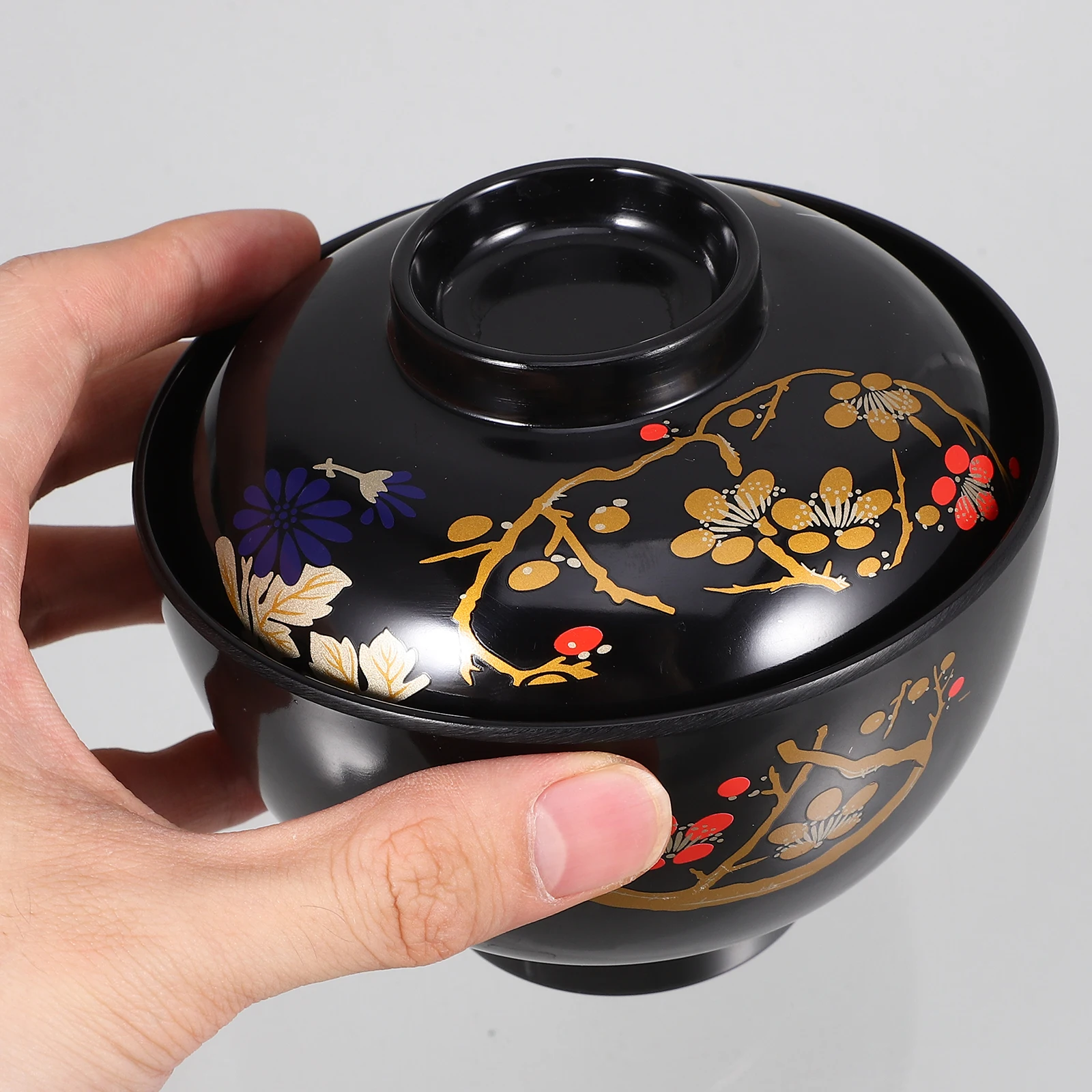 

Japanese Soup Bowl Lidded Traditional Style Thickened Lightweight Non-Slip Rice Bowl for Restaurant Home Kitchen Dining