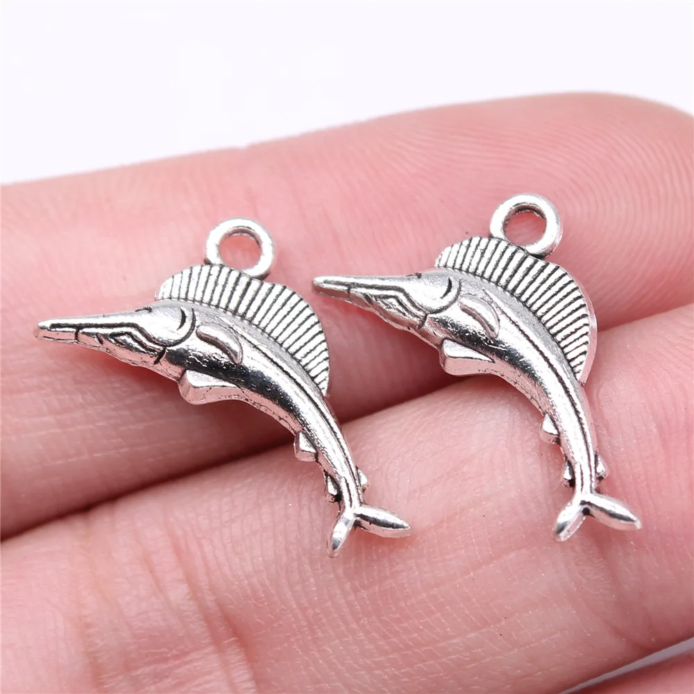 20pcs Fish Charms Antique Bronze Silver Color Pendants DIY Crafts Making Findings Handmade Tibetan Jewelry For Jewelry Making