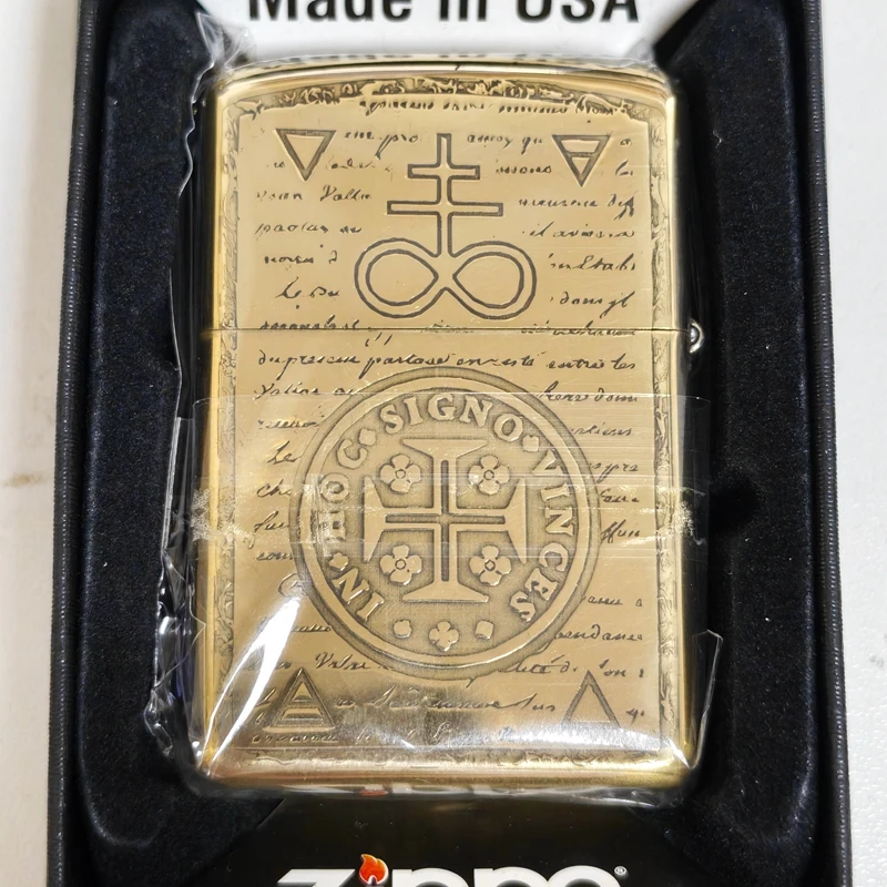 Zippo Antiguo Latón Dorado Constantine Sacerdote Accesorio de Talla de 6 lados Colección a prueba de viento en caja